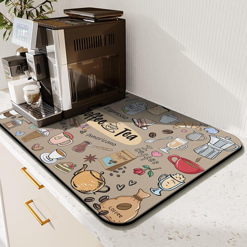 Super Absorbent Coffee Bar Mat Accessories for Countertop, Anti-Slip Silicone Dish Drying Pad for Coffee Maker