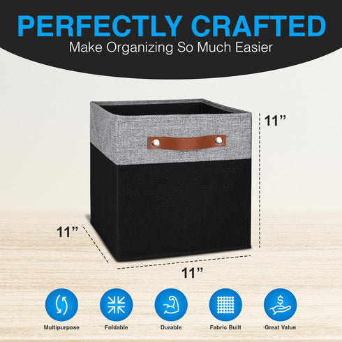 Pomatree 11 Inch Cube Storage Bin - 6 Pack, Linen Fabric Cubby Storage Bins for Bedroom, Living Room, Clothes & Toys