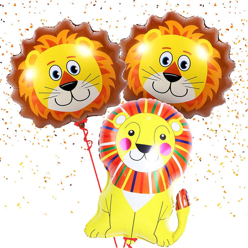 KatchOn Lion Balloons for Birthday Party - Giant 30 Inch, Pack of 3, Foil Mylar Decorations for Safari Animal Theme