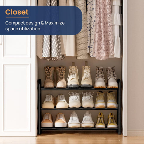 3 Closet, Closet, ENJOYBASICS Expandable Shoe Rack, Tier Adjustable Shoe Organizer Shelf for Black Metal Free Standing