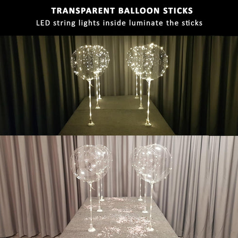 Clear Transparent Balloon Sticks and Stands, 10pc Set for Table Top Use with LED Bobo Balloon, Wedding Decor