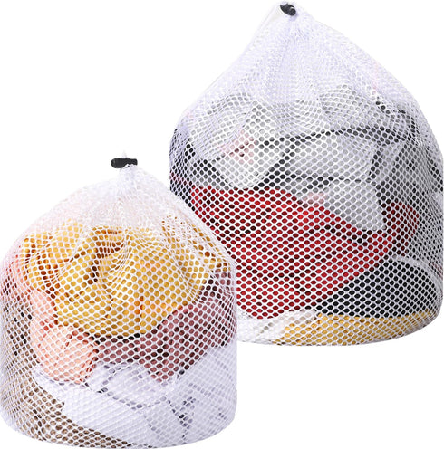 2 Packs Laundry Mesh Bags, Drawstring Net for Washing Machine, Heavy Duty Dirty Clothes Washing Bag for Travel