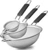 Stainless Steel Fine Mesh Strainers, Set of 3 Sizes, Kitchen Strainer with Insulated Handle for Food Preparation