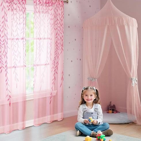 BROSHAN Pink Sheer Curtains Set, 2 Panels 78 inches Long, Pretty Printed Drapes for Girls Bedroom & Nursery
