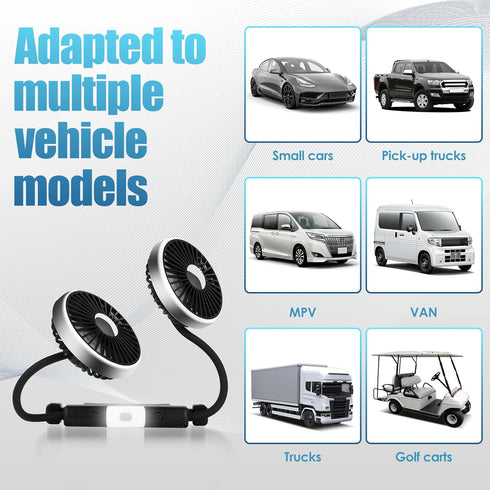 Car Fan, 12V Cooling Fans for Backseat with Night Light, 360° Rotatable Dual Head Fan for Vehicles
