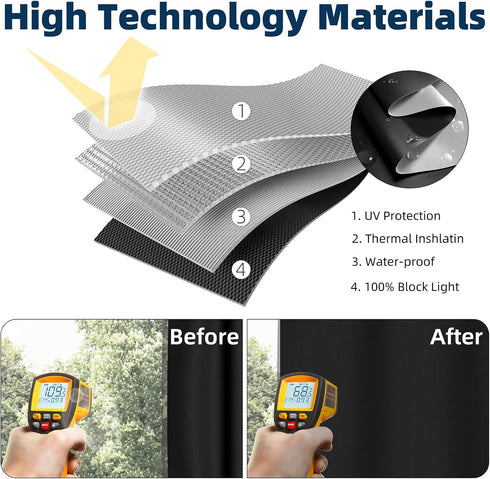 79"70", 100% NIGHTON Portable Blackout Curtains Strong Hook and Loop Tape Strips with Adhesive, Cuttable Blackout