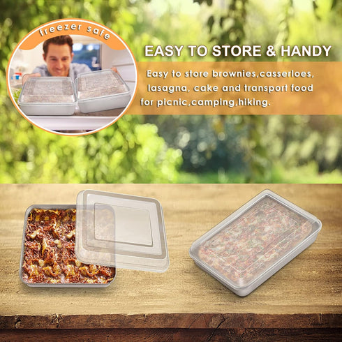 E-far Small Baking Pan with Lid, 9.4” x 7” x 2” Stainless Steel Bakeware for Cakes, Brownies, Casseroles - Set of 2