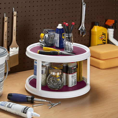 Copco Non-Skid 2 Tier Pantry Cabinet Lazy Susan Turntable, 12-Inch, White/Purple