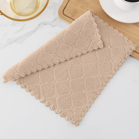 12 Pack (10 10 Inches, Homaxy Kitchen Dish Cloths x Tan), Super Soft and Absorbent Coral Velvet Dish Towels, Nonstick