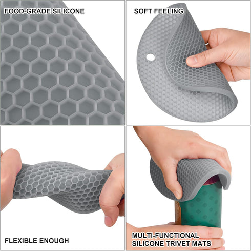 Trivets for Hot Dishes, Silicone Hot Pads for Kitchen, Multi-Purpose Heat Resistant Mat Potholders, 2 pcs Square and 2