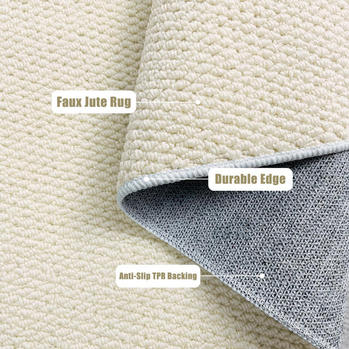 Yancorp 2'x3' Small Area Rug, Cream White Berber Indoor Door Mat, Non-Slip Washable Jute-Look Rug for Entryway