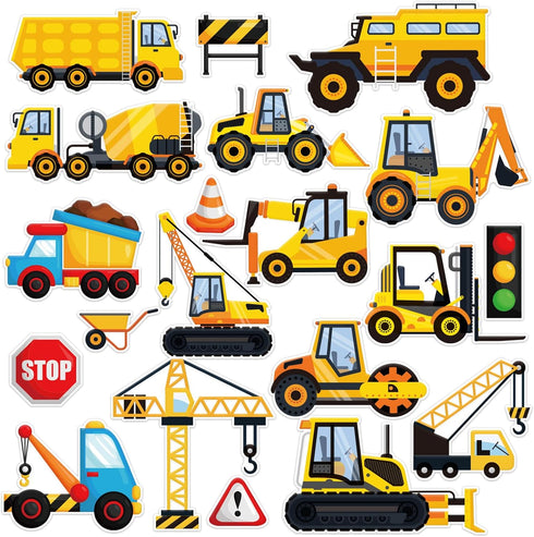 Tevxj Construction Vinyl Gel Clings, 20 Pcs Yellow & Black Transportation Stickers for Kids, Reusable Wall Decor