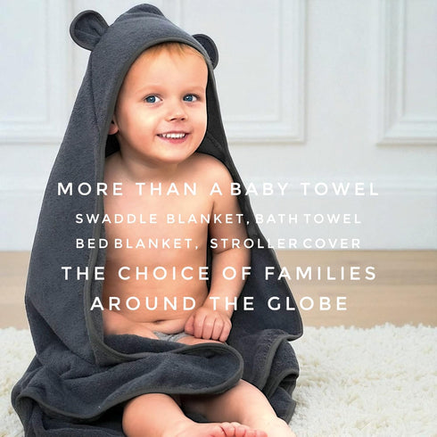 33"x33" 0-5T, Organic Cotton Toddler Poncho Towel Ultra-Soft Hooded Bath & Beach Towel with Bear Ears Absorbent Kids
