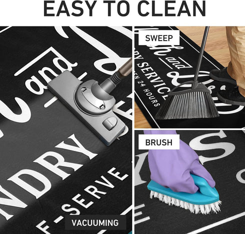 KOZYFLY Laundry Room Rug Runner 20"x31", Non Slip Washable Kitchen Mat, Waterproof Mudroom Carpet in Black