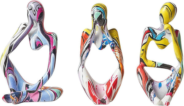 XINXUAN Colorful Graffiti Thinker Statue Sculptures-Colorful Decor for Home,Office, Living Room,Shelf,Bookshelf-Collectible Figurines-3PCS