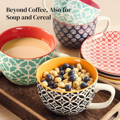 24oz Set 4, DOWAN Mosaian Soup Mugs, Large Coffee Mugs of Soup Mugs With Handles, Ceramic Mugs