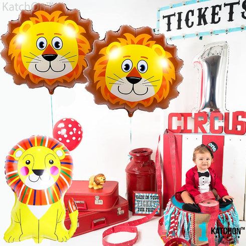 KatchOn Lion Balloons for Birthday Party - Giant 30 Inch, Pack of 3, Foil Mylar Decorations for Safari Animal Theme