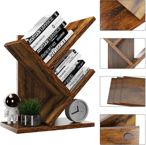 2 UHBC012H YMYNY Tier Tree Bookshelf, Small Bookcase, Modern Wood Book Storage Rack Organizer, Freestanding Book Shelf