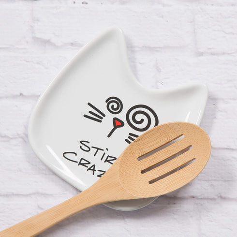 Pavilion Gift Company Blobby Cat Spoon Rest, "Stir Crazy", 5", White