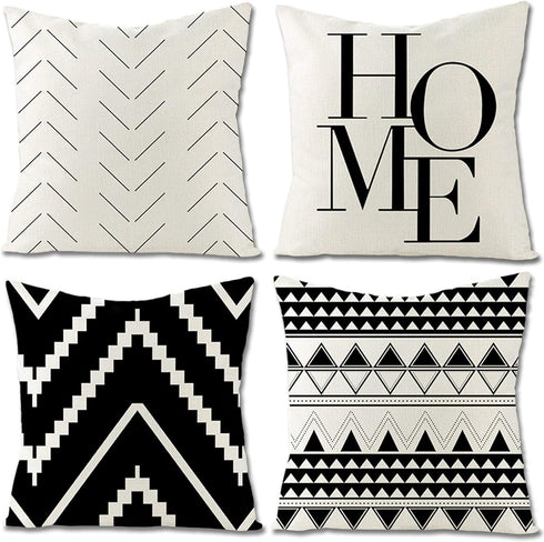 Set of 4 Black and White/Cream Decorative Throw Pillow Covers 18x18 Inch for Couch, Accent Pillows Case for Living Room