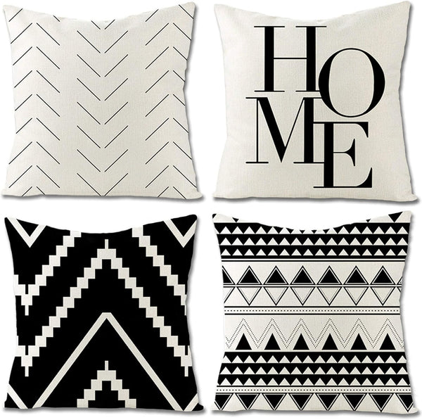 Set of 4 Black and White/Cream Decorative Throw Pillow Covers 18x18 Inch for Couch, Accent Pillows Case for Living Room