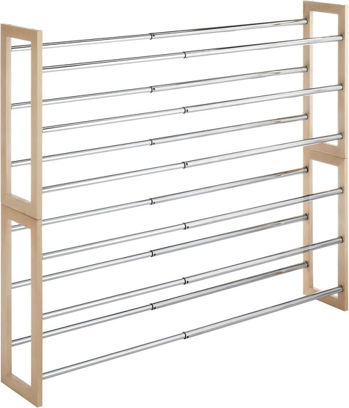 3 Whitmor Tier Expandable Shoe Rack -Stackable - Natural Wood and Chrome