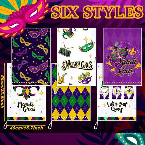 6 FuWeave Pcs Mardi Gras Kitchen Towels Carnival Mask Farmhouse Hand Dish Towels De Lis Iris Drying Tea Cloth