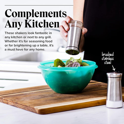 Willow & Everett Salt and Pepper Shaker Set - Stainless Steel & Glass with Adjustable Pour Dial for Spices