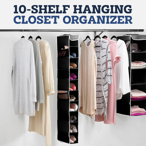 Closet 10-Shelf Closet ZOBER Hanging Organizer, - Hanging Storage Organizer Shelves for Clothes, Towels, Toys - College