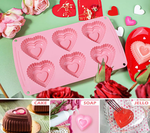 Webake Silicone Heart Cake Mold, 6-Cavity Mini Heart Shaped Cake Pans, Pack of 2