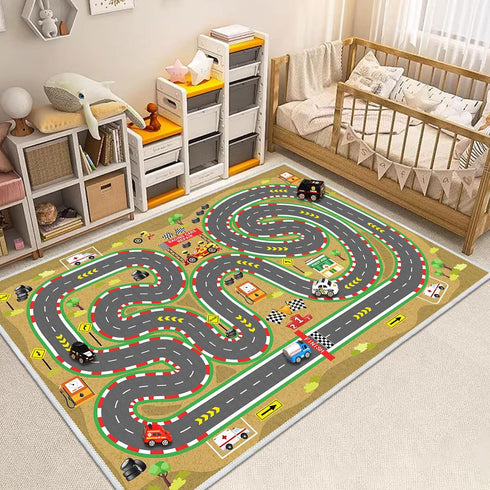 Track,3.34.9ft/3959in) Kids Car Rug, Race Track Playmat Rugs for Cars, Road Traffic Carpet for Playroom, Fun City Life