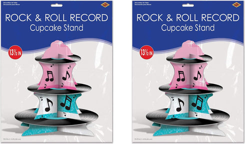 Beistle 2 Piece Rock and Roll Record Cupcake Stand, 13.5", Multicolor