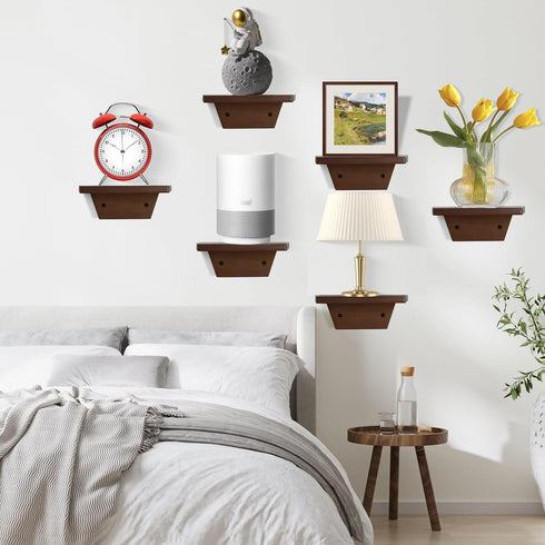 Room,Bedroom,Kitchen,Office,Pine,8x6 Inch,2 Pack(Walnut) PHOENANCEE Small Floating Shelves,Trapezoid Wall Shelf