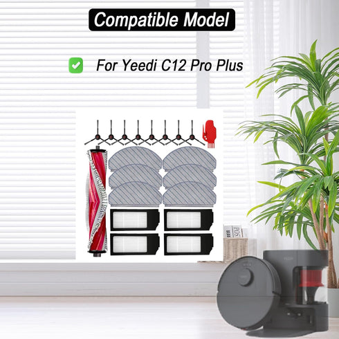 Replacement Part for Yeedi C12 Pro Plus Robot Vacuum, C12 Pro Plus Accessories Kit 20 Pcs, 1 Main Roller, 4 Filters, 6