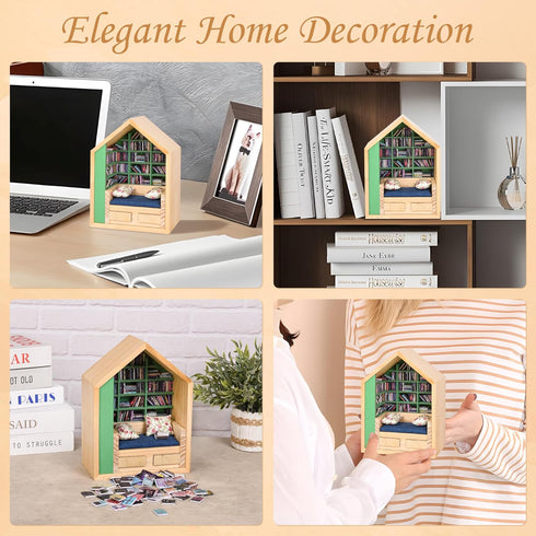 SIHPTO 300pcs Stress Relief Mini Bookshelf with Mini BooksMiniature Library Decor for Book Lovers, Stress-Relieving