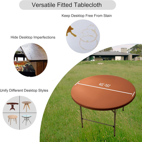Viiamacki 48 Inch Round Spandex Fitted Tablecloth, Elastic Picnic Folding Table Cloth, Stretchy Patio Table Cover