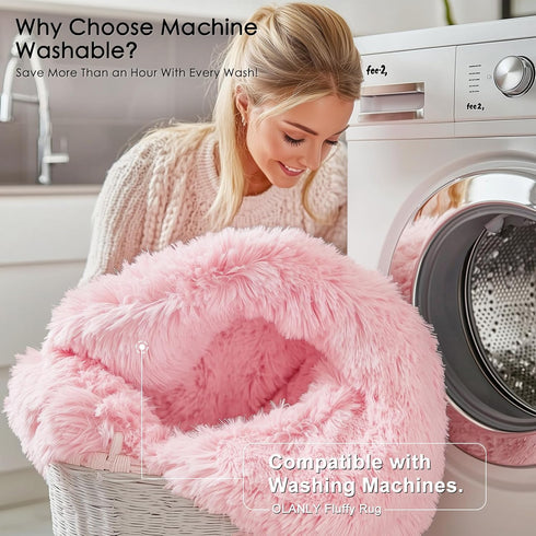 OLANLY Pink Round Rugs for Bedroom, 4x4 Feet Machine Washable Circle Area Rugs, Soft Fluffy Shaggy Carpet for Home Decor