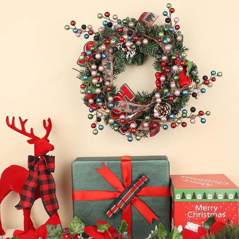24 Pack HOHOTIME Artificial Berry Stems Branches, Christmas Faux Holly Colorful Berries Branches Ornaments