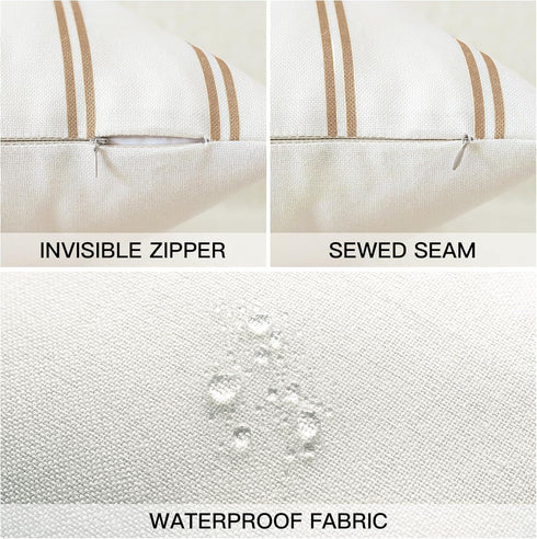 OTOSTAR Outdoor Decorative Pillow Covers, 12x20 Inch Waterproof Garden Throw Pillow Covers, Pack of 4 Light Coffee