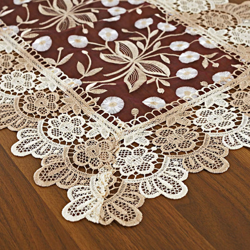Lace Floral Embroidery Table Runner - Polyester Rectangle Transparent Dresser Scarf for Home Dining Room, 16 x 78