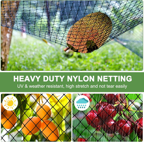 3/4' Bird Netting - Heavy Duty Nylon Net with Mesh for Garden Protection, Chicken Coop and Orchard