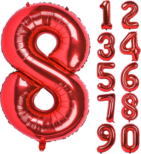 40 Inch Red Big Number 8 Birthday Party Decoration Foil Balloons for Anniversary, Wedding, Girls and Boys