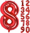 40 Inch Red Big Number 8 Birthday Party Decoration Foil Balloons for Anniversary, Wedding, Girls and Boys