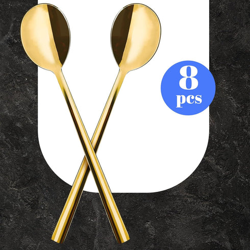 HANSGO 8PCS Gold Stainless Steel Spoons, 8.5 Inch Soup Spoons Dinner Spoons for Kitchen Home