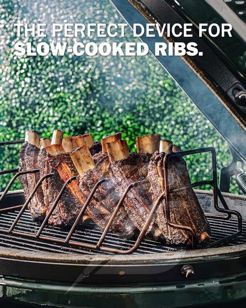 BONPAZ 18" Rib and Roast Rack for Big Green Egg, Turkey Roasting Rack for Grilling and Smoking - Stainless Steel Pan