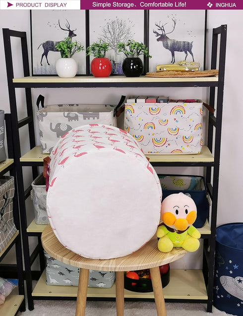 Laundry Hamper Large Canvas Fabric - Lightweight Storage Basket for Toy Organizer and Dirty Clothes (Flamingos)