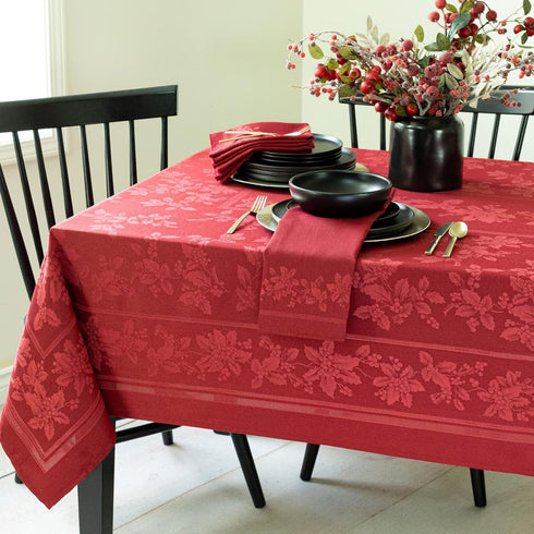 60" 144" Benson Mills Holiday Elegance Heavyweight Engineered Jacquard Fabric Table Cloth, Holiday, Winter