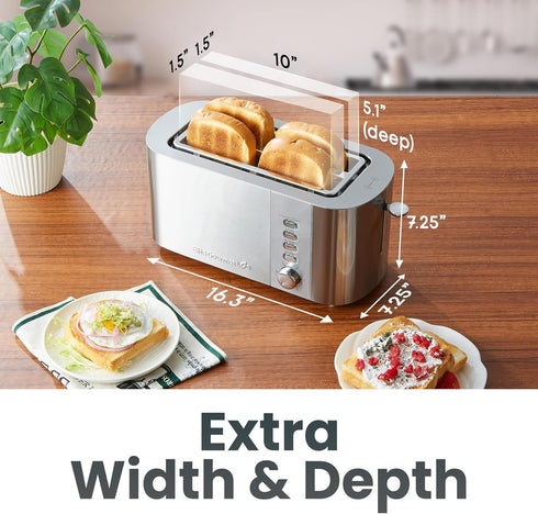 Elite Gourmet ECT4123 Long Slot 4 Slice Toaster, Extra Wide Slots, Bagel, Defrost & Cancel Functions, Stainless Steel