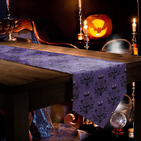 PIEPLE 13 90 inches Halloween Black Spider Web Bat Table Runner-Cotton Linen-Long x Dresser Scarves,Purple Tablerunner