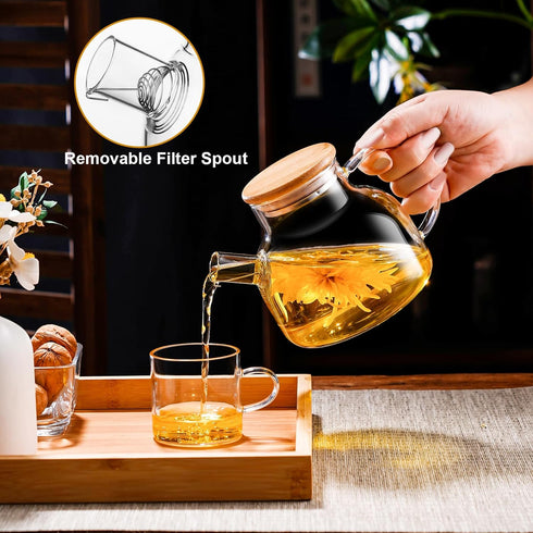 PARACITY 20 OZ Glass Teapot Stovetop, Borosilicate Clear Tea Kettle with Bamboo Lid and Removable Filter Spout